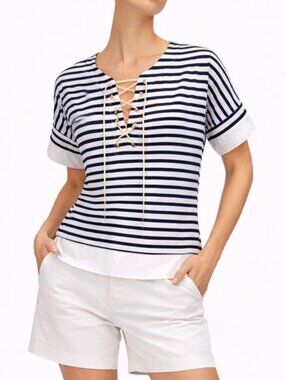 J.Crew Striped Lace Up Sailor‎ Top  XL